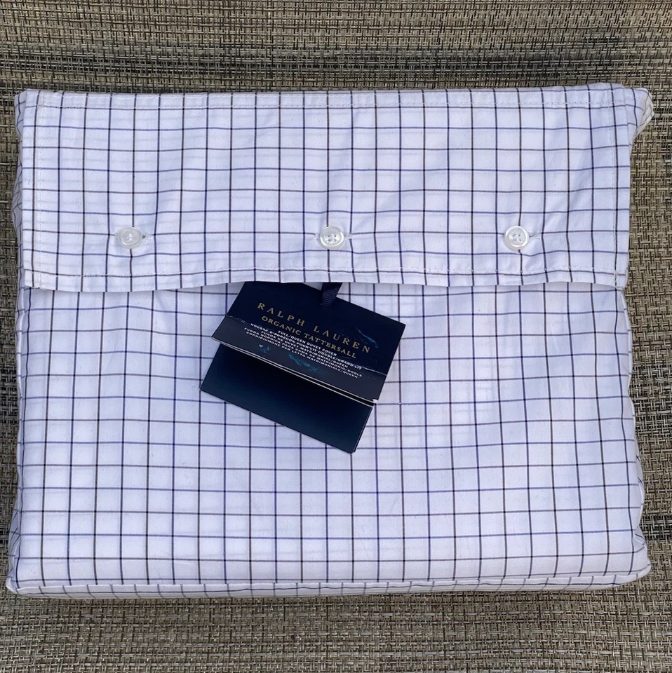 Funda nórdica Ralph Lauren azul blanco orgánico Tattersall algodón a cuadros FULL QUEEN Foto 4 de 4