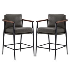 CHITA Mid Century Modern Barstools Set of 2, 26"Stools w/Wood Armrests&Metal leg