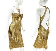 NWT Tom Ford for Gucci 2004 Gold Sequin Backless Sheer Dress Italian 42