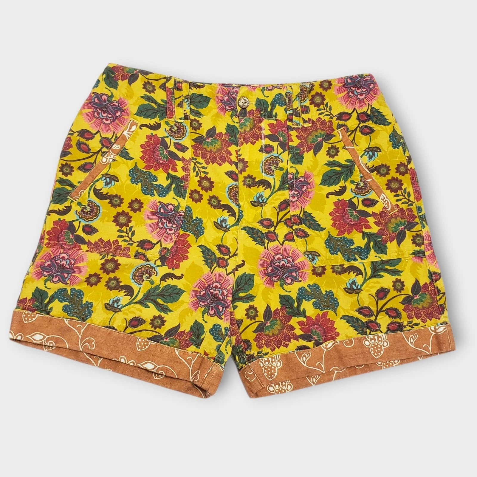 Sundance Sumi Short Yellow Floral Linen Blend Womens Size 10 Boho Festival