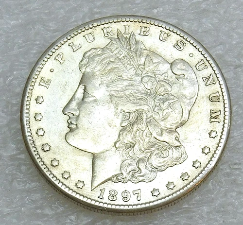1897 S Morgan Silver Dollar AU/BU Nice Luster coin in saflip #E273