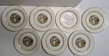 Set Of 7 Eggshell Theme Homer Laughlin Vouge Colonial Woman & Men. Dinner Plates
