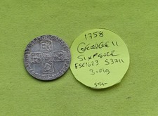 1758 Silver SIXPENCE Coin GEORGE II (1727 - 1760) 3.01grams ESC1623 S3711