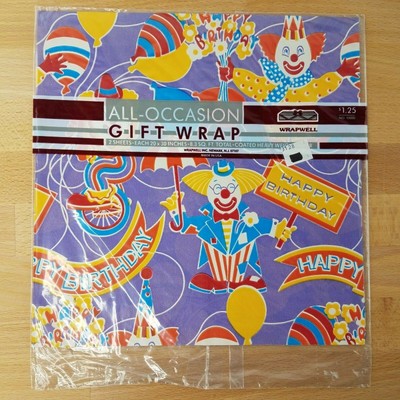 Vintage 80s Clown Happy Birthday Wrapping Paper 2 Sheets Gift Wrap X 30 Ebay