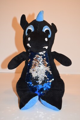 Black Dragon plush blue silver sequins EUC stuffed animal Fun Express