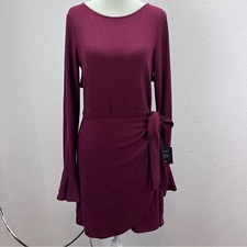Lulus Dress Women’s Medium mini sheath flare sleeve Ruffle Wrap Burgundy