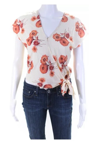 Blusa Madewell Mujer Talla M Envolvente Blanca Flor Margarita Manga Corta Bailarina Top - Imagen 10 de 11
