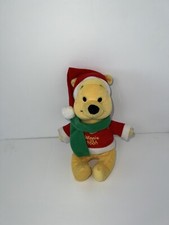 Disney Winnie the Pooh Bear with Santa hat and Scarf 8in Plush Stuffed Christmas