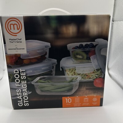 MasterChef Glass Food Storage Set 10 Pieces Clear New In Box