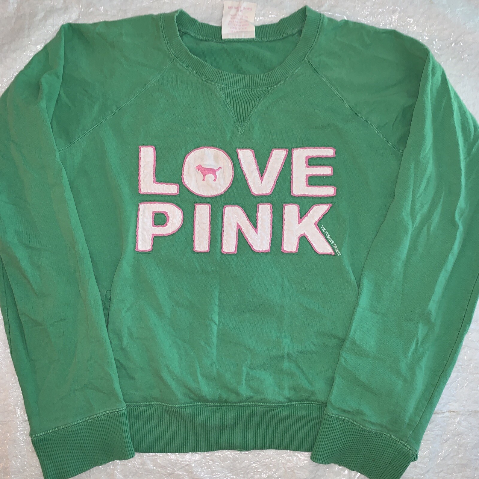 Victoria's Secret Pink Sweatshirt Vintage Love 86 Green Backhit Fade Pics  Y2K | eBay