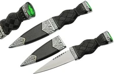 Celtic Scottish Sgian Skean Dubh Dirk Dagger 7" Knife w/ Green Jewel Handle