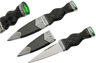 Celtic Scottish Sgian Skean Dubh Dirk Dagger 7'' Knife w/ Green Jewel Handle