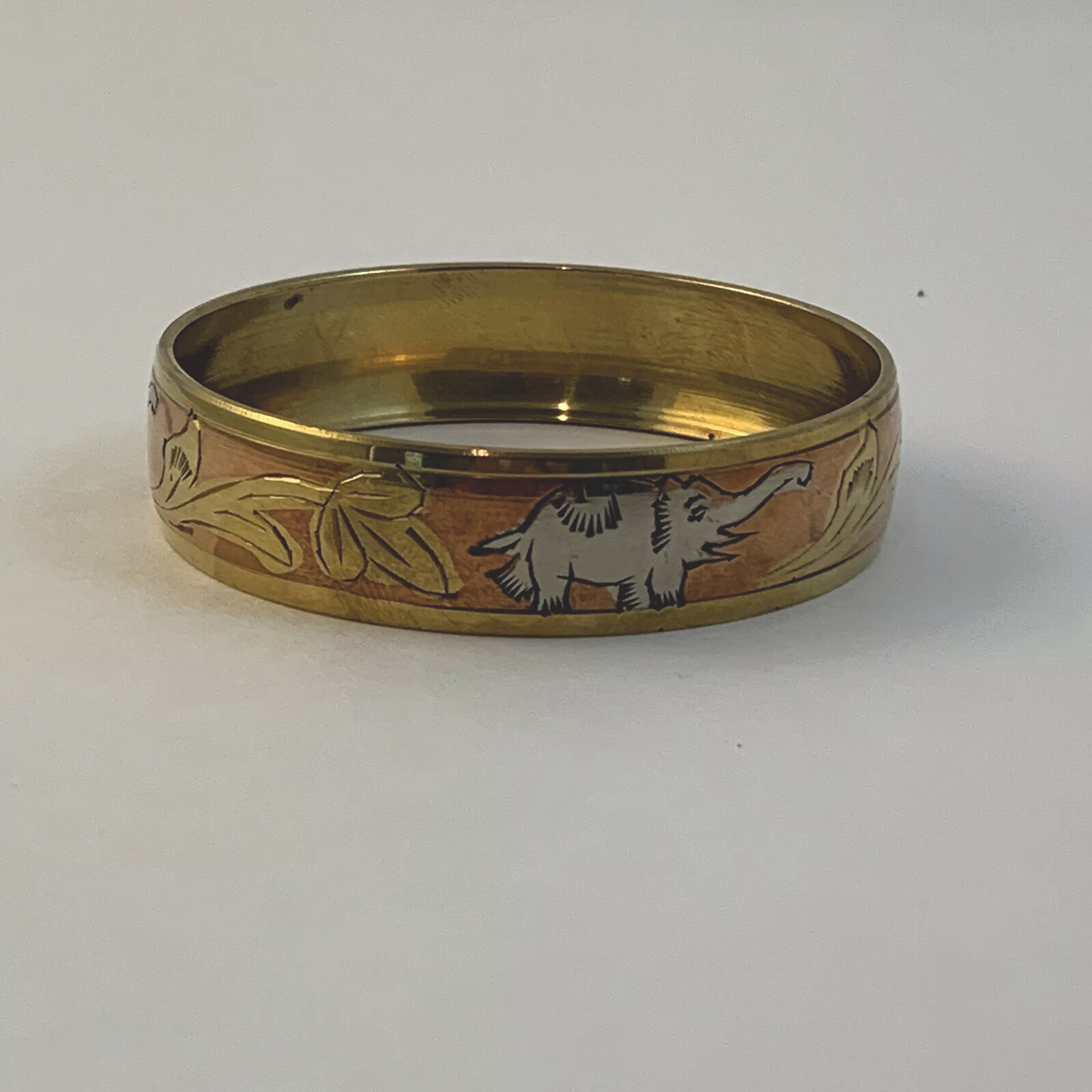Bangle Bracelet Elephant Brass Copper Tone Etched Made In India-image