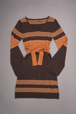 PrAna Long Sleeve Belted Knit Sweater Dress Womens XS Brown Gold Cotton Acrylic