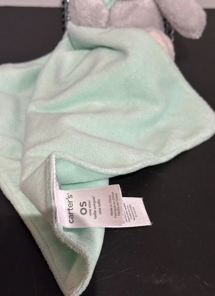 Carters Gray Mouse Security Blanket Mint Green Rattle Heart Nose Excellent - Image 2 of 3