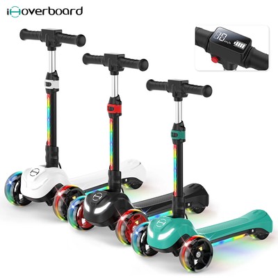 Kids Electric Scooter Ages 3-12 100W Foldable Adjustable Handlebars 3 Wheels LED