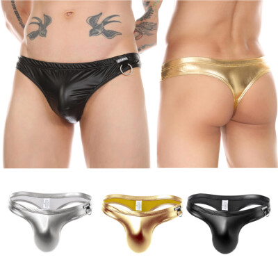 Herren Wet Look Slip Tanga Sexy Kunstleder Unterhose String Unterwäsche