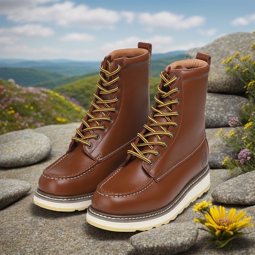 Botas de trabajo para hombre de 8"" con suela de cuña duradera antideslizante impermeable de cuero suave con puntera antideslizante - Imagen 11 de 21