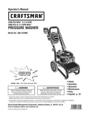 #ad #ad Owners Manual amp; Parts List Craftsman 2500 PSI Pressure Washer Model 580.752960 $19.95
