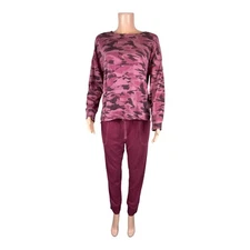 Splendid Women's Printed Hacci Lounge Set Wine Camo X-Large Size