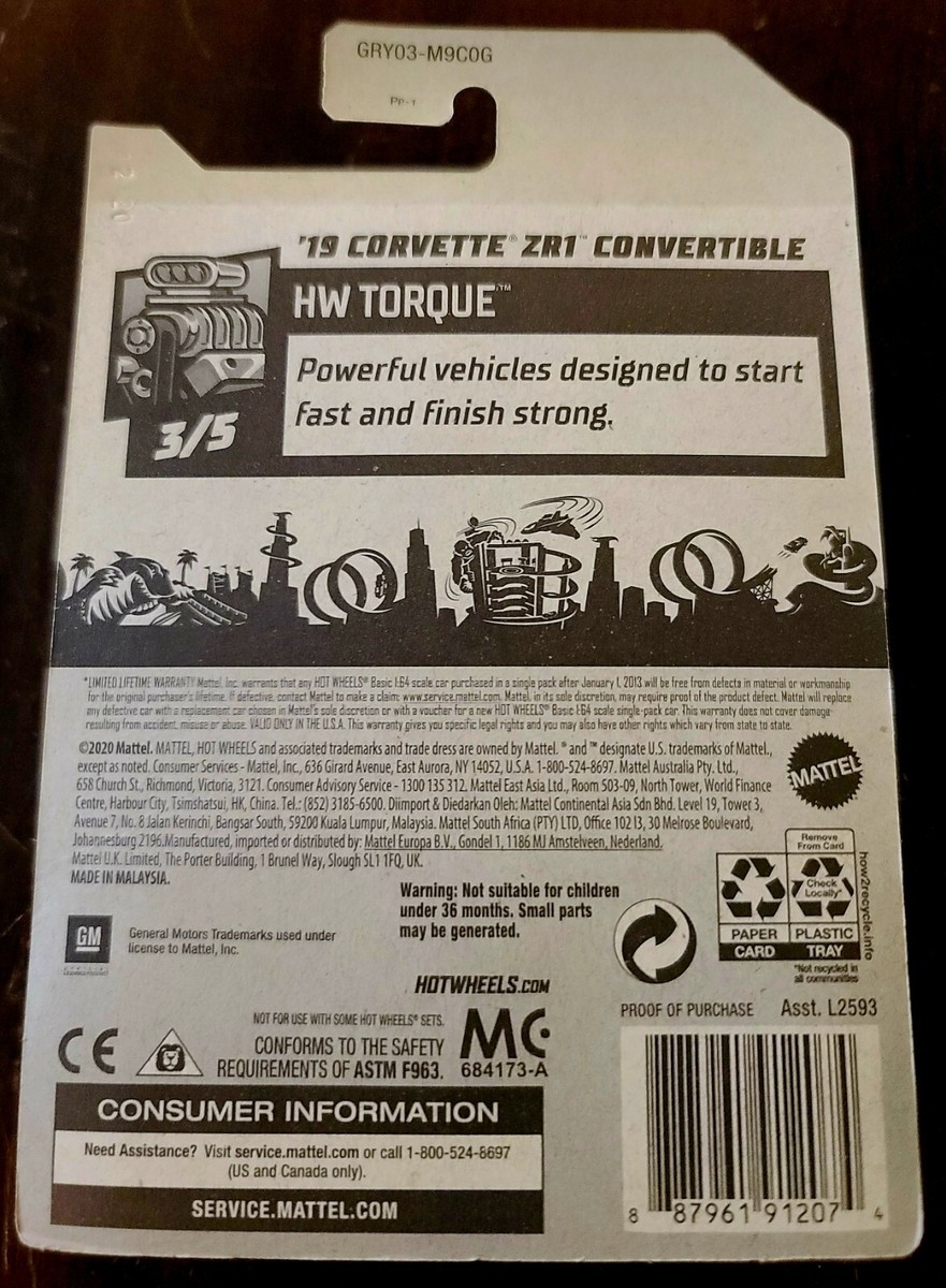 Hot Wheels 2021 '19 Corvette ZR1 Convertible White HW Torque