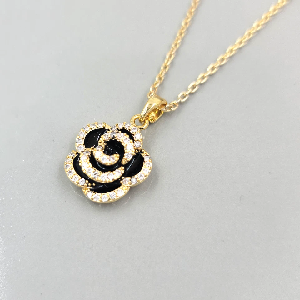 Pingente de colar de camélia, colar de flor de rosa, colar de pingente de rosa CZ - Imagem 2 de 4