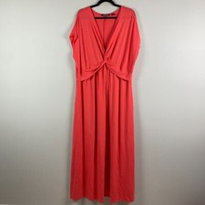 Lands End Twist Knot Front Pink Coral Maxi Dress Cap Sleeve Size 2X