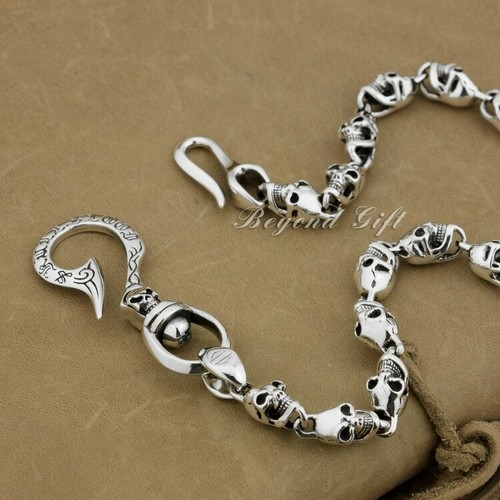 Skulls Hook 925 Sterling Silver KeyChain Punk Wallet Chain DIY Accessory 8W004WC - Picture 4 of 22
