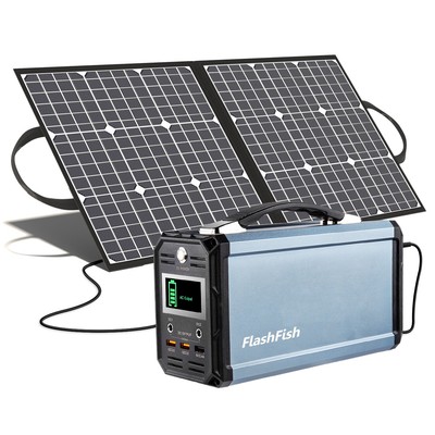 Power Station 300W Portable Generator with Foldable 100W Solar Panel Flashfish 