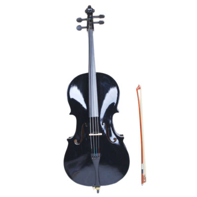 4/4 Full Size Wood Acoustic Cello Bag Bow Rosin Bridge for Adults Black