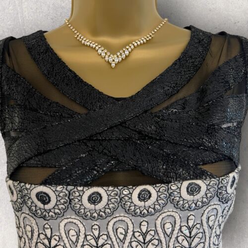 Vestido Save The Queen para mujer negro y crema bordado lentejuelas XL UK 14/16 - Imagen 2 de 6