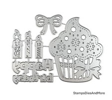 HAPPY BIRTHDAY CUPCAKE  CANDLES Metal Cutting Die Card Making Scrapbook Invite
