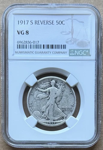 1917 S REVERSE 50C NGC VG 8 1917-S WALKING LIBERTY HALF DOLLAR SILVER 50c