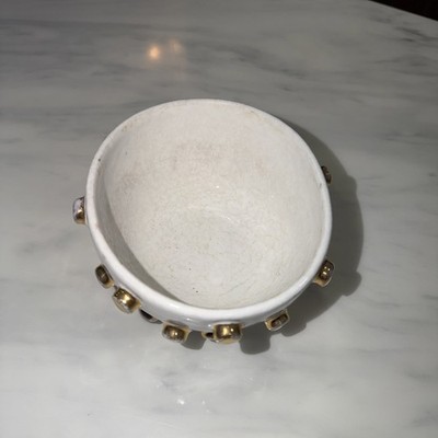 Vtg Mid Century Bitossi Bowl Vase White Applied Dots Metallic GOld Dots 3.5'' H
