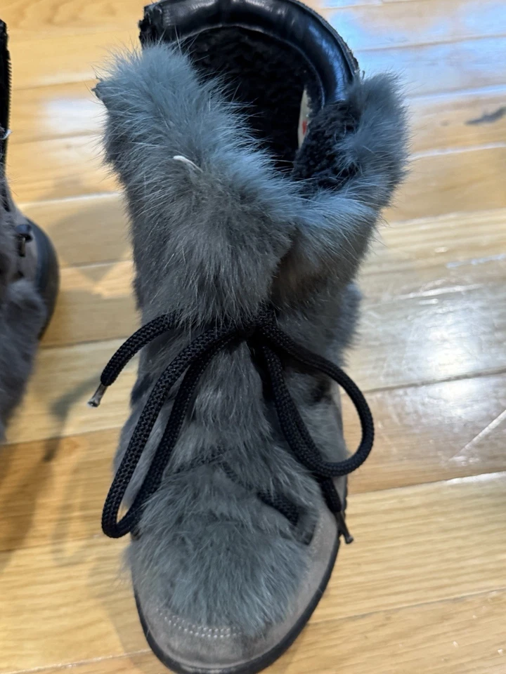 Pajar Canada Anet Rabbit Fur Suede Boots Gray Green Women’s Size 9 Made in Italy - Image 4 of 4
