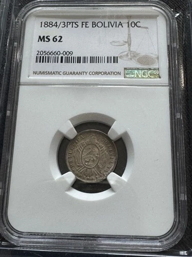 Bolivia 1884/3 10 Centavos Silver KM-158.4 NGC MS62