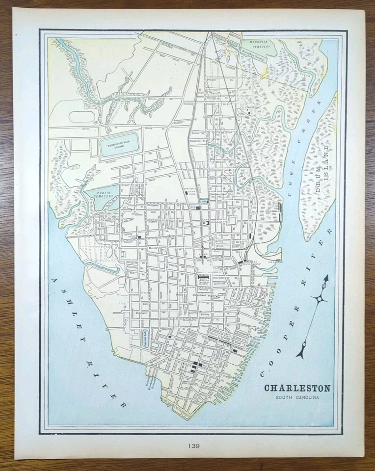 Mapa vintage 1900 Charleston South Carolina 11"x14" antiguo original CIUDADELA Foto 2 de 4