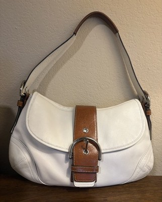 Coach 9248 Soho Buckle White/Brown Leather Flap Shoulder Bag Purse Vintage Y2K