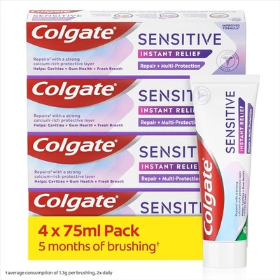 Colgate Sensitive Instant Relief Repair Multi Protection Toothpaste 4x75ml Pack