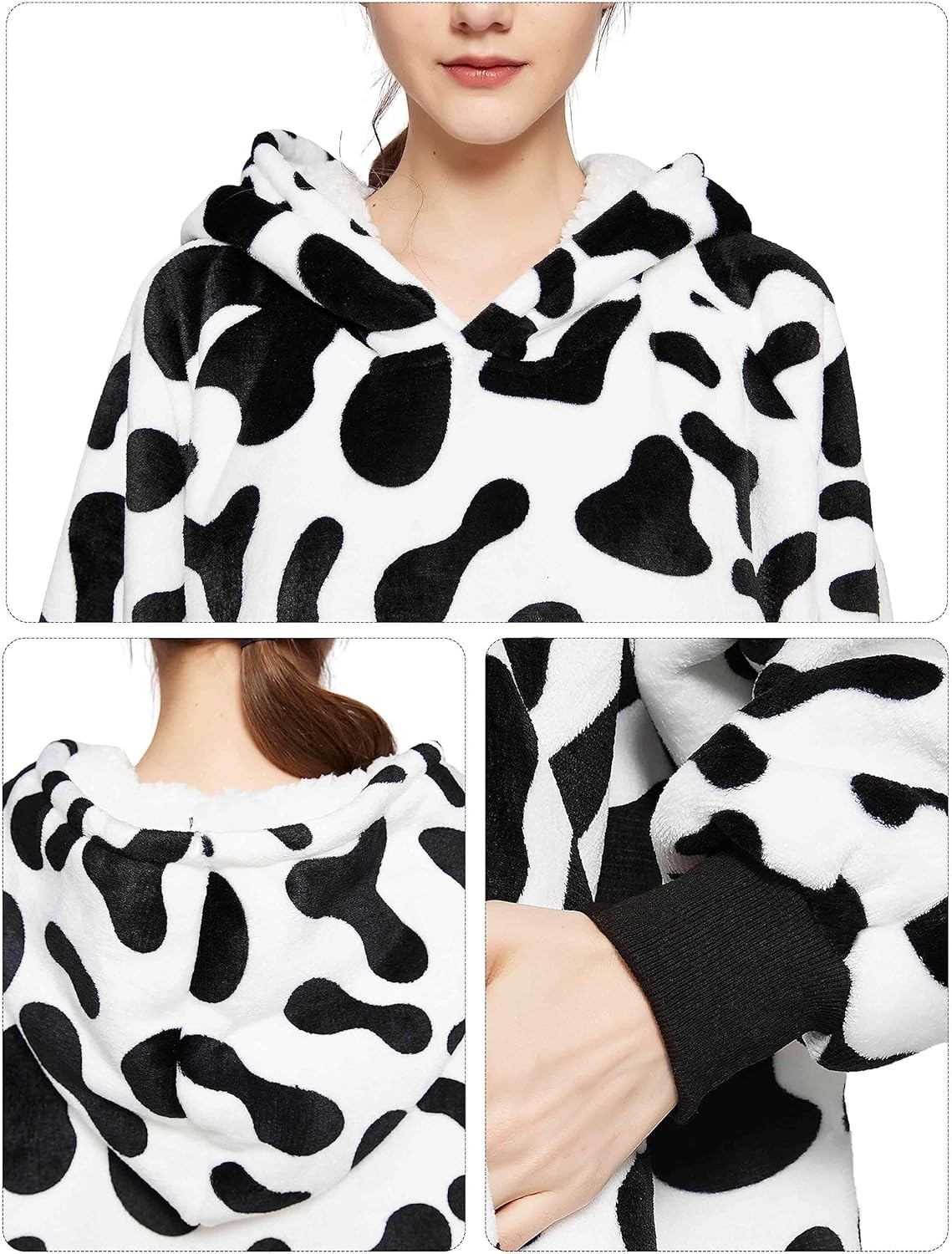 KFUBUO Wearable Blanket Hoodie for Adults Sherpa All Adult, Printing-dairycow 