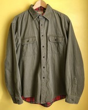 L.L. Bean Chamois Shirt Jacket Men’s L Brown Red Plaid Lined Made in USA