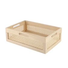 YRMT Wooden Baskets Shallow Wood Storage Basket Crate with Handles Decorative...