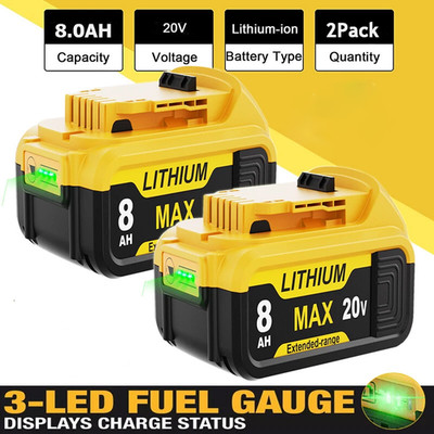 2x For DeWalt 20 Volt Max XR 8.0AH Pack Lithium Ion Battery DCB206-2 DCB200-2