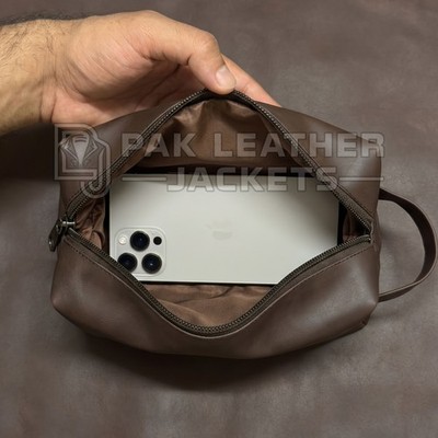 Premium Dark Brown Leather Bag Multipurpose Travel Pouch for Makeup Kits