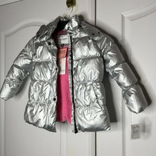 Urban Republic Silver Puffer Jacket Hood Long Sleeves Medium 5/6 Childs Girls