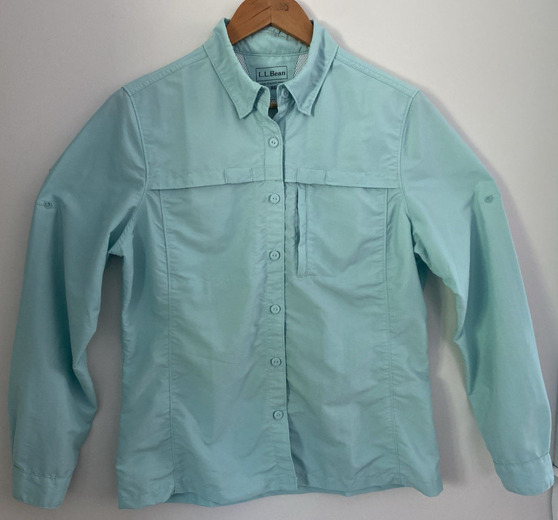 LL Bean Women's Teal Activewear Long Sleeve Collared Button Up Sunblock Shirt Sm