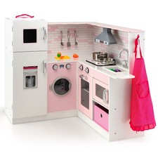 Kids Corner Kitchen Playset Toddlers Pretend Wooden Play Kitchen Cooking Toy