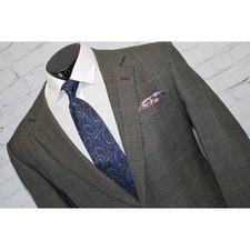 Jos. A. Bank Blazer Mens 44L Gray Houndstooth Plaid 2Btn Silk Wool Sport Coat