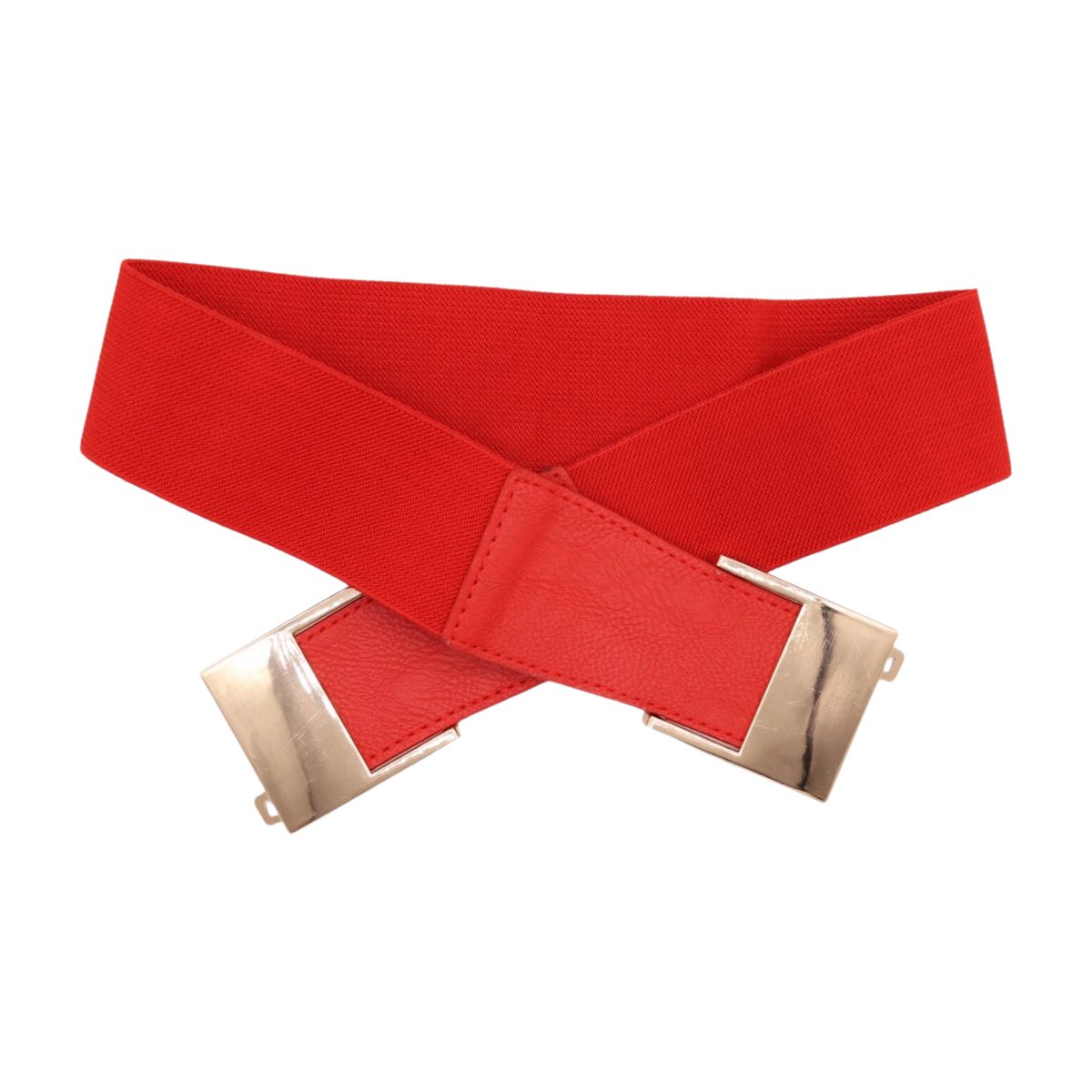 Women Red Elastic Waistband Fashion Belt Rectangle Shape 