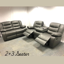 Roma 3+2 Seater Recliner Leather Sofa /Cup Holders/Black Grey/Stylish Comfy
